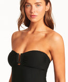 Sea Level Honeycomb U Bar Bandeau One Piece - Black