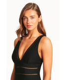 Sea Level Honeycomb Spliced One Piece - Black