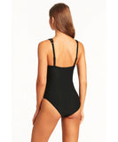 Sea Level Honeycomb Spliced One Piece - Black