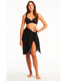 Sea Level Sunset Frayed Sarong - Black