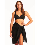 Sea Level Sunset Frayed Sarong - Black