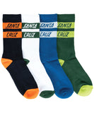 Santa Cruz Youth Solid Stack Strip Crew Socks 4Pk - Drk Green/Blue/Black/White