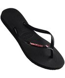 Havaianas Swarovski Slim Metal Logo Crystal Women's Jandals - Black / Pink