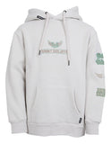 White hoodie with green branding on a white background Saint Goliath Wings Boys Hoodie in Grey at Point Break Cambridge.