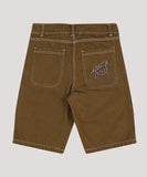 Brown shorts with a visible brand logo on a light gray background Santa Cruz Brain Dot Bone Stack Jean Shorts - Tan
