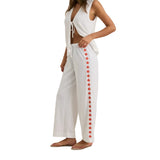 Rhythm Melia Floral Embroidered Beach Pant - White