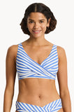 Sea Level Armour Cross Front Multifit Bra Top - Denim Blue