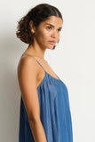 Sea Level Denim Surf Tie Back Sundress in denim blue displayed at Point Break Cambridge, a local family surf shop.