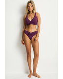 Sea Level Essentials Edit V Front Mid Pant swimwear bottoms in solid Claret dark red displayed at Point Break Cambridge.