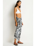 Sea Level Jungle Lino Long Sarong in black featuring a tropical leaf print pattern side view at Point Break Cambridge.