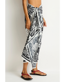 Sea Level Jungle Lino Long Sarong in black featuring a tropical leaf print pattern side view at Point Break Cambridge.