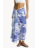 Shop the Sea Level Jungle Lino Long Sarong in Blue front view at Point Break Cambridge. Lightweight tropical beach cover-up. Visit 63 Duke St or online. Fast NZ & AU shipping!