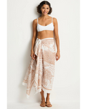 Sea Level Jungle Lino Long Sarong in Natural showing a neutral tropical leaf print pattern at Point Break Cambridge.
