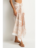Sea Level Jungle Lino Long Sarong in Natural showing a neutral tropical leaf print pattern at Point Break Cambridge.