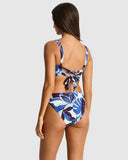 Sea Level Rumba Longline Tie Back bikini top in a textured Denim Blue colourway displayed at Point Break Cambridge.