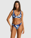 Sea Level Rumba Longline Tie Back bikini top in a textured Denim Blue colourway displayed at Point Break Cambridge.