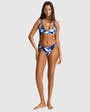Sea Level Rumba Longline Tie Back bikini top in a textured Denim Blue colourway displayed at Point Break Cambridge.