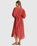 Sea Level Vacay Boho Long Shirt Dress in Spice Red Back View displayed at Point Break Cambridge.