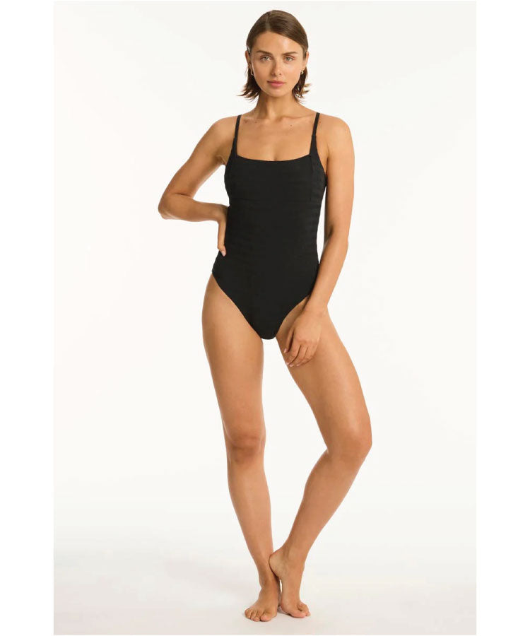 Sea Level Palisades Square Neck Bralette One Piece - Black