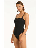 Sea Level Palisades Square Neck Bralette One Piece - Black