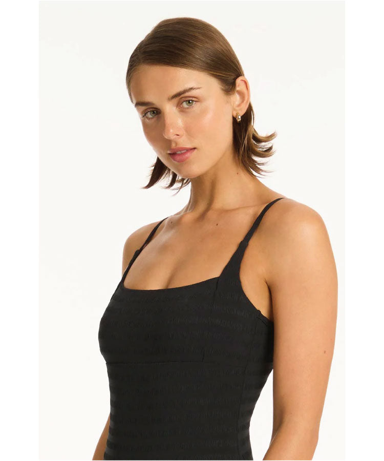Sea Level Palisades Square Neck Bralette One Piece - Black