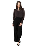 Front view of the Seeking Lola Byron Blouse in Mocha Lace showing the delicate lace detailing and long sleeves.
