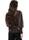 Back view of the ladies Seeking Lola Byron Blouse displaying the relaxed silhouette and clean hemline.