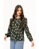 Seeking Lola Gratitude Top in Forest Shadow green print blouse, sold by Point Break Cambridge local family surf shop at 63 Duke street.