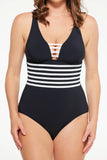 TOGS - Black V Neck Binding One-Piece Swimsuit