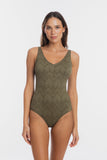 TOGS - Khaki Chiseled V Neck Plunge One-Piece Swimsuit