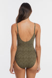 TOGS - Khaki Chiseled V Neck Plunge One-Piece Swimsuit