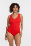 TOGS - Red Chiseled V Neck Plunge One-piece Swimsuit
