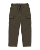 Volcom March Cargo EW Youth Pant in Wren green displayed at Point Break Cambridge, featuring an elastic waist and military topstitching.