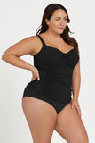 Side profile of the Artesands Botticelli tankini top showing the generous drawstring tie-side ruching panel.