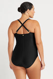 Back view of the black Artesands Raphael togs highlighting the adjustable straps crossed over using strap clip technology.