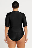 Back view of the women's Artesands Hues short sleeve rash top displaying the comfortable raglan sleeve seams.