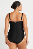 Back view of the black Artesands Raphael togs highlighting the adjustable straps worn in a regular way using strap clip technology.