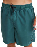 Billabong All Day OD Shorts in Marine Green front view showing the comfortable elastic waistband adjustment drawcord and subtle lower leg brand logo detail, sold by Point Break Cambridge local family surf shop at 63 Duke street.