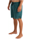 Billabong All Day OD Shorts in Marine Green side profile view highlighting the modern active outseam hemline and comfortable relaxed leg opening architecture, sold by Point Break Cambridge local family surf shop at 63 Duke street.