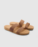 Billabong Ava Slide Sandal in Desert Daze multi print front view showing the elegant open toe dual strap configuration and clean minimalist casual slide layout, sold by Point Break Cambridge local family surf shop at 63 Duke street.