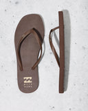 Billabong Fiji Square Toe Jandal in Brown front view showing the elegant open toe thong configuration and clean minimalist vegan leather straps with a modern square footbed layout, sold by Point Break Cambridge local family surf shop at 63 Duke street.