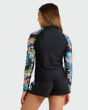 Back view of the Billabong Girls In Da Jungle long sleeve rash vest showing the comfortable classic fit.