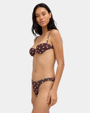 Billabong Hot Shot Remi Tri Bikini Top in Teak side profile view showcasing the flattering sliding triangle cups adjustable halter tie straps comfortable stretch fabric construction and versatile earthy Teak colourway, sold by Point Break Cambridge local family surf shop at 63 Duke Street.