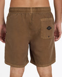 Billabong Mens All Day Overdyed Layback 17 inch Boardshorts in Coffee Bean brown back view showing the secure rear patch pocket and premium quick dry performance flatlock seam stitching layouts, sold by Point Break Cambridge local family surf shop at 63 Duke street.