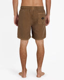 Billabong Mens All Day Overdyed Layback 17 inch Boardshorts in Coffee Bean brown back view showing the secure rear patch pocket and premium quick dry performance flatlock seam stitching layouts, sold by Point Break Cambridge local family surf shop at 63 Duke street.