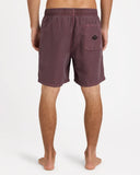 Billabong Mens All Day Overdyed Layback 17 inch Boardshorts in Port burgundy wine back view showing the secure rear patch pocket and premium quick dry performance flatlock seam stitching layouts, sold by Point Break Cambridge local family surf shop at 63 Duke street.