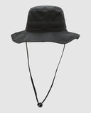 Billabong Mens Big John Hat in Black back view showing the continuous flat canvas sun brim profile and premium heavy duty construction perimeter panel stitching layout, sold by Point Break Cambridge local family surf shop at 63 Duke street.