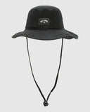 Billabong Mens Big John Hat in Black front view showing the structured canvas crown wide protective down sloped sun brim adjustable toggle chin cord and classic brand embroidery layout, sold by Point Break Cambridge local family surf shop at 63 Duke street.