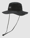 Billabong Mens Big John Hat in Black side profile view highlighting the comfortable deep crown silhouette rise ventilation metal eyelet detailing and sun shading brim curve alignment, sold by Point Break Cambridge local family surf shop at 63 Duke street.