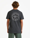 Billabong Mens Big Wave Daz T-Shirt in Black back view showing the relaxed straight silhouette and bold oversized custom big wave surf artwork graphic print, sold by Point Break Cambridge local family surf shop at 63 Duke street.
